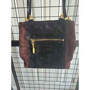 Vintage LJS Brown And Black Suede Handbag. Excellent Condition